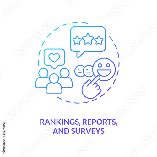 Check company reputation blue gradient concept icon. Rankings, reports and surveys. Clients feedback abstract idea thin line illustration. Isolated outline drawing. Myriad Pro-Bold font used