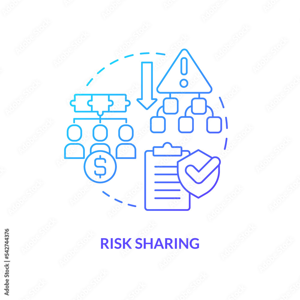 Collective risk sharing blue gradient concept icon. Insurance coverage. Cooperative scheme. Mutual solidarity abstract idea thin line illustration. Isolated outline drawing. Myriad Pro-Bold font used