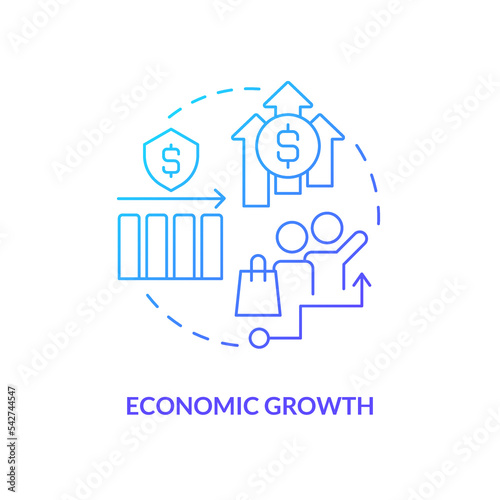 Economic growth blue gradient concept icon. Financial stability. Insurance policies advantages. Reliability abstract idea thin line illustration. Isolated outline drawing. Myriad Pro-Bold font used