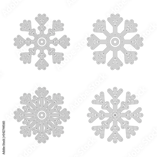 Hand drawn snowflakes.  Outline snowflakes illustrations set. Vintage style snowflakes drawing. Part of set.