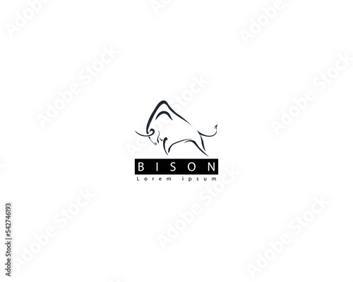 African Bison bull Logo design Template, Black silhouette in profile of an aggressive powerful bull fighting Logo, trademark farm,  label, emblem, sign isolated on white background Vector illustration