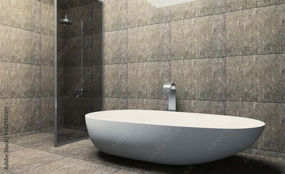 Fototapeta premium Scandinavian bathroom, classic vintage interior design. 3D rendering.