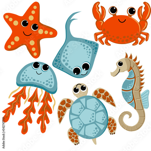 Vector illustration, marine animals.