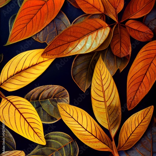 brown plant leaves in autumn season  dark background 