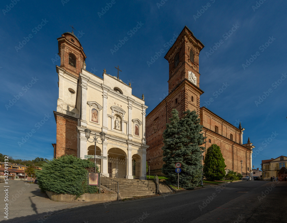 Sanfrè, Cuneo, Piedmont, Italy - October 29, 2022: Church of Sant Agostino, called dei Battuti Bianchi (beaten white), stands behind the parish church of San Pietro e San Paolo
