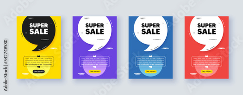 Poster frame with quote, comma. Super Sale tag. Special offer price sign. Advertising Discounts symbol. Quotation offer bubble. Super sale message. Vector