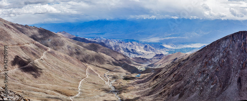 Panorama of Indus valley from Kardung La pass - allegedly the highest motorable pass in the world (5602 m). Ladakh, India photo