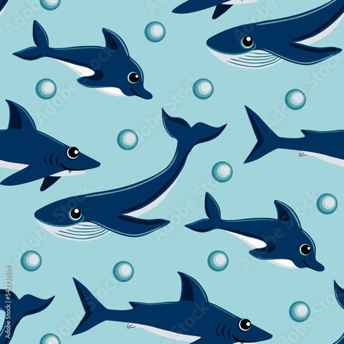 Vector seamless pattern  sea animals.