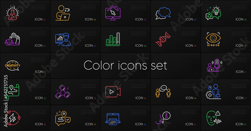 Set of Calendar, Graph chart and Idea line icons. Include Work home, Chemistry molecule, Court jury icons. Creativity, Map, Employee web elements. Voice wave, Artificial intelligence. Vector