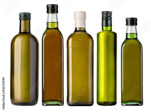 Obraz na plátně Set of glass oil olive bottles