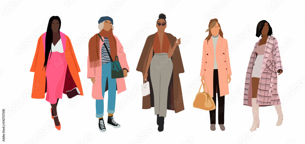 Vetor do Stock: Set of different woman in trendy clothes vector