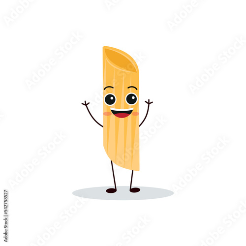 Pasta characters. Funny noodles with cute faces, hands and feet, comic spaghetti, rigati and fettuccine, happy italian cuisine ingredients, dry product vector cartoon flat isolated