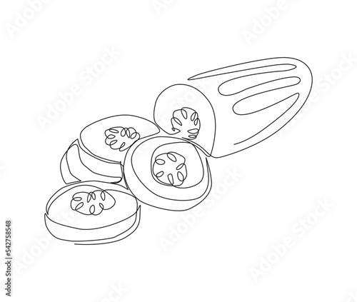 Continuous one line drawing of cucumber. Sliced of cucumber simple line art vector design.