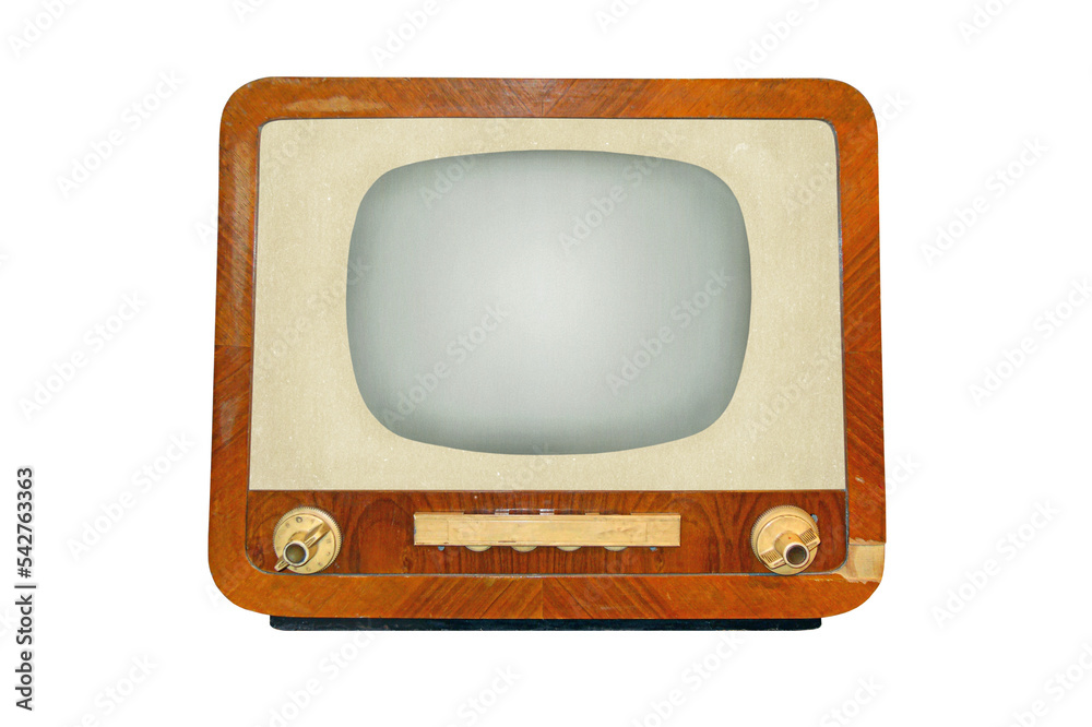 Old retro CRT television receiver isolated