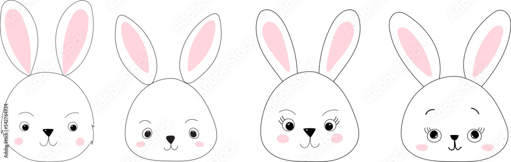 set portrait rabbits character, cartoon doodle sketch ,outline isolated vector set portrait rabbits character, cartoon doodle sketch ,outline isolated vector