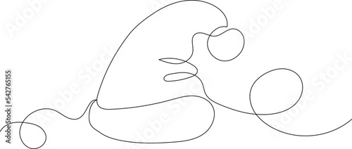 santa hat drawing in one continuous line, isolated, vector