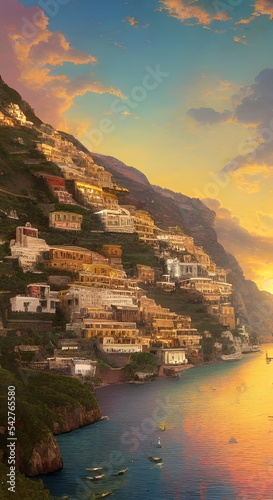 Panorama mediterraneo fiabesco Generative Ai photo