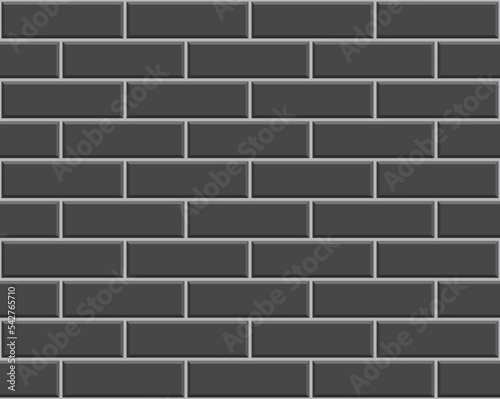 Seamless brick wall. Black rectangle brickwall. Kitchen background. Ceramic pattern. Cement backsplash. Apron faience texture. Metro backdrop. Subway tile. Vector illustration. Stone surface photo