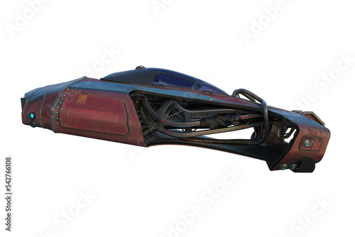 Fotografie Side view 3D rendering of a futuristic sci-fi flying car isolated on transparent background