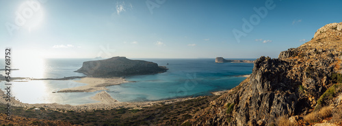 Island Gramvousa and the beautiful Balos beach on sunset in Crete island