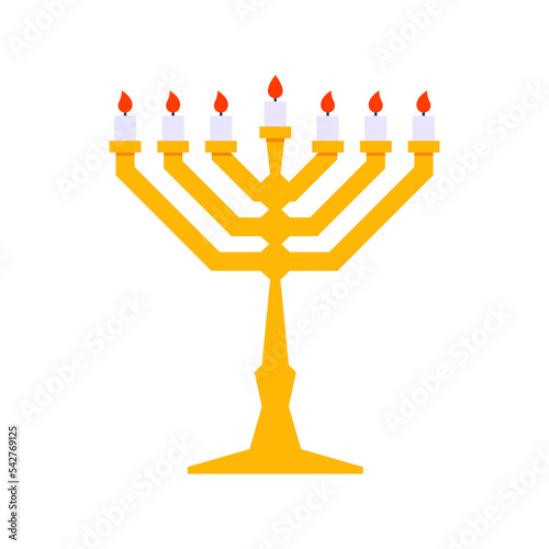 Hebrew golden big menorah with seven candles flat style vector illustration