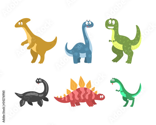 Funny Dinosaurs with Cute Snout as Wild Jurassic Beast Vector Set © topvectors