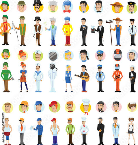 Collection of men and women people workers of various different occupations or profession wearing professional uniform set illustration.