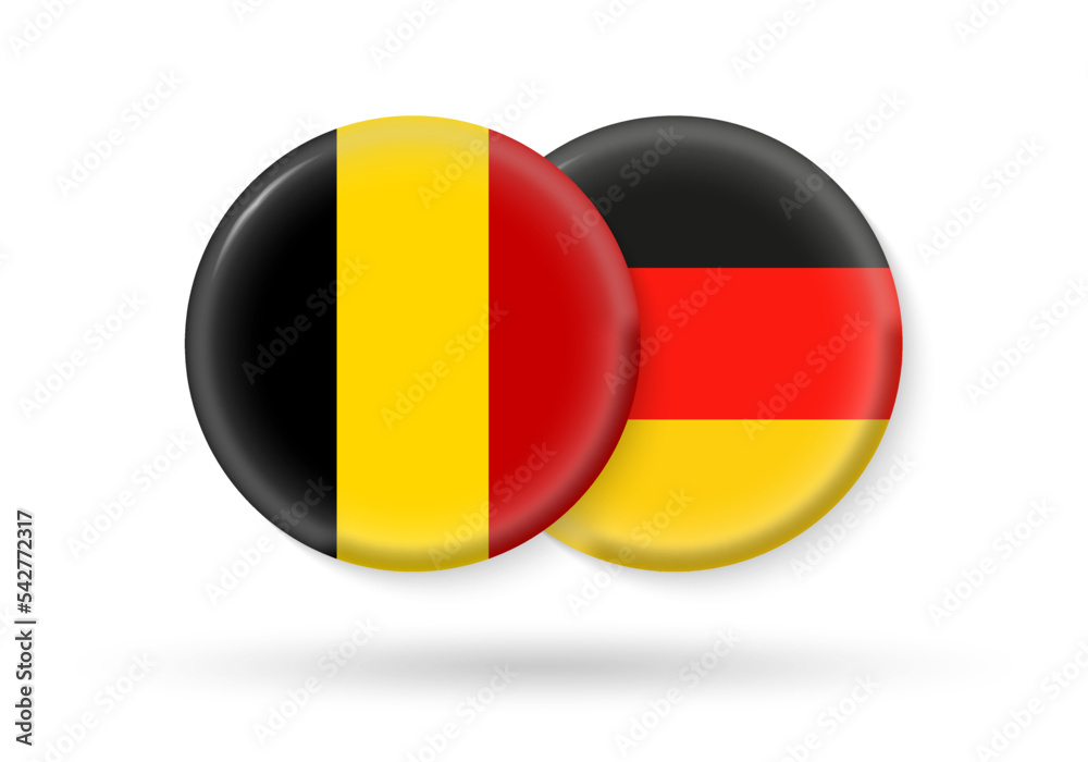 Fototapeta premium Belgium and Germany circle flags. 3d icon. Round Belgian and German national symbols. Vector illustration.