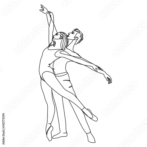 Printable one line ballerina drawing.  Single continuous line drawing ballerina in ballet motion dance style.Portrait . Continuous Line Drawing сouple dancing ballet. One line illustrarion.