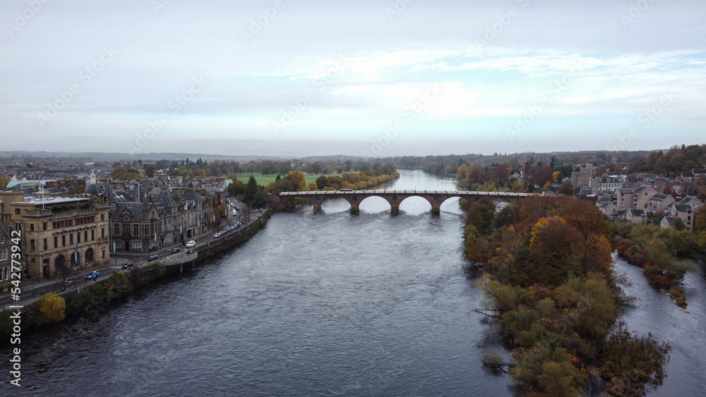 Bridge on the River Tay aerial view, Perth, Scotland, United Kingdom