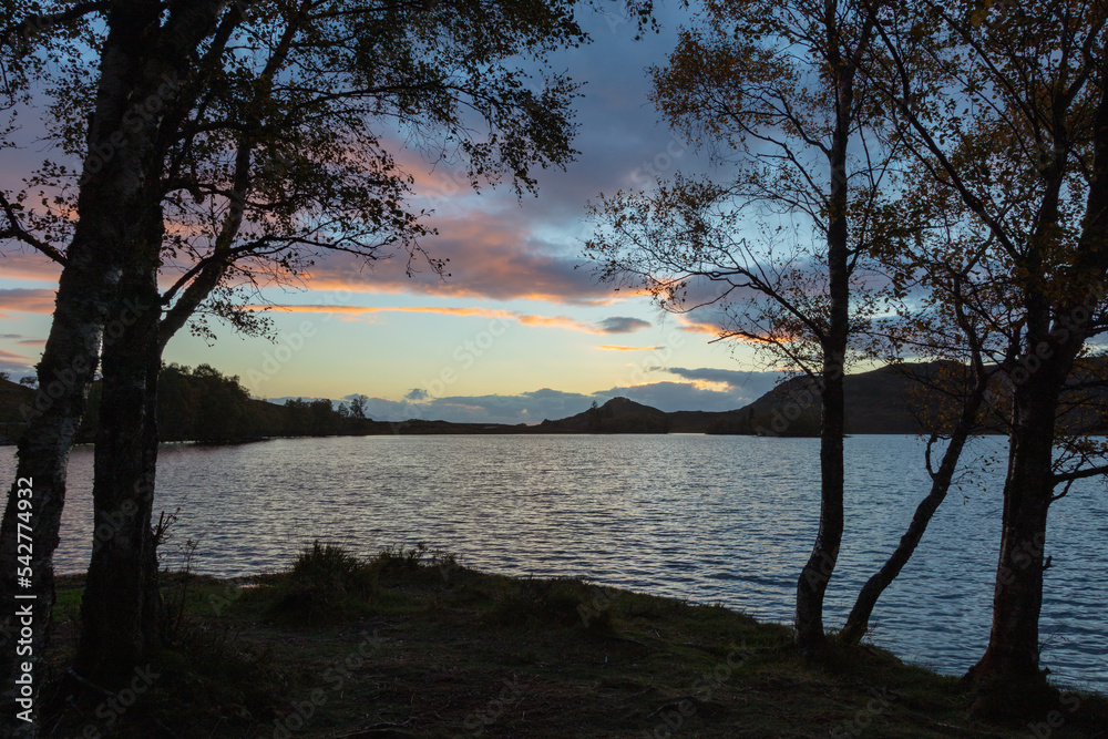 Loch Tarff, Scotland. Evening, sundown view. Autumn  Landscape.