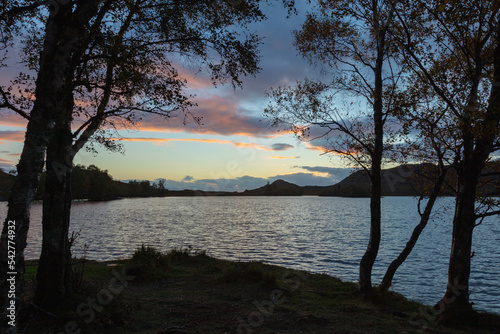 Loch Tarff, Scotland. Evening, sundown view. Autumn Landscape.