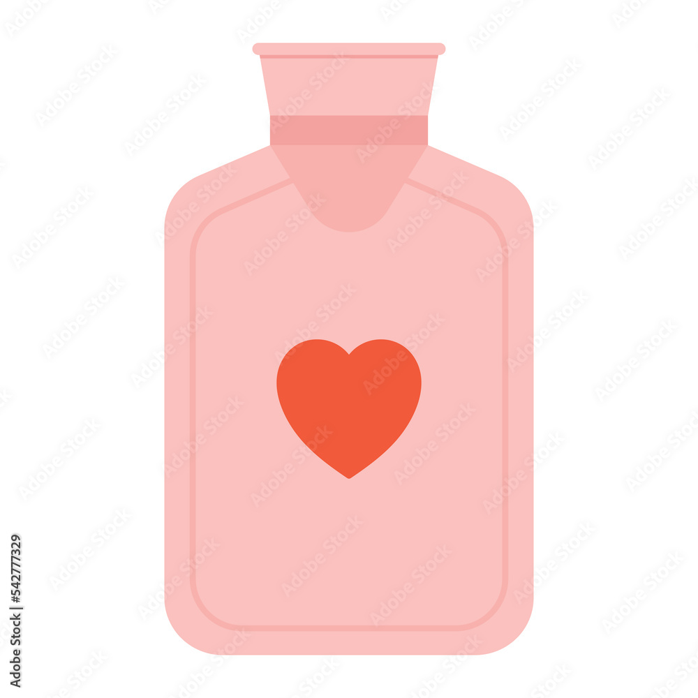 Pink rubber heating pad with heart. Water bag. Vector illustration in cartoon style. Isolated white background