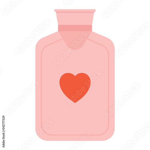 Pink rubber heating pad with heart. Water bag. Vector illustration in cartoon style. Isolated white background