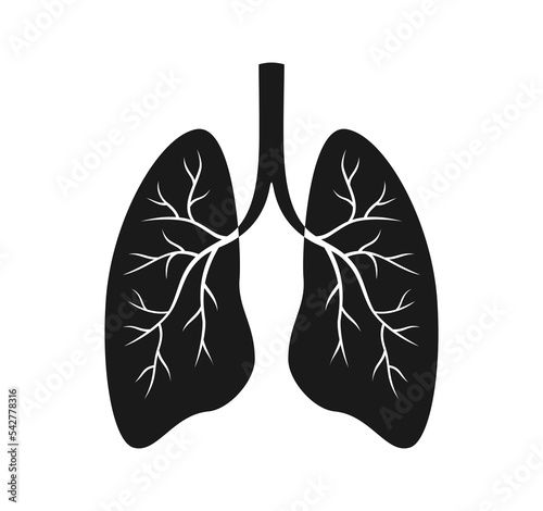 Black lungs icon on white background. Flat vector illustration