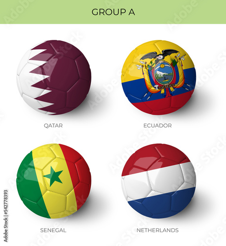 Group A 3D Balls with flags on white background for Qatar 2022 world cup groups  (ID: 542778393)