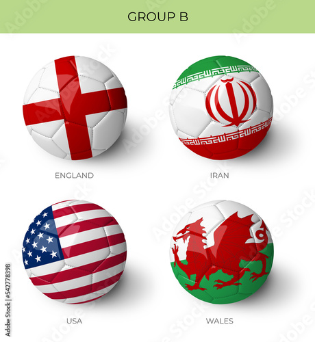Group B 3D Balls with flags on white background for Qatar 2022 world cup groups  (ID: 542778398)