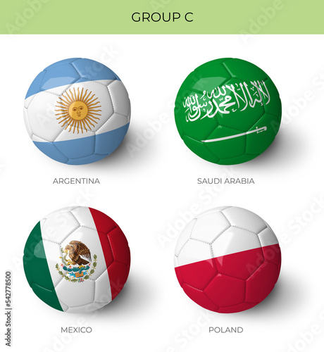 Group C 3D Balls with flags on white background for qatar 2022 world cup groups  (ID: 542778500)
