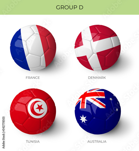 Group D 3D Balls with flags on white background for Qatar 2022 world cup groups  (ID: 542778503)