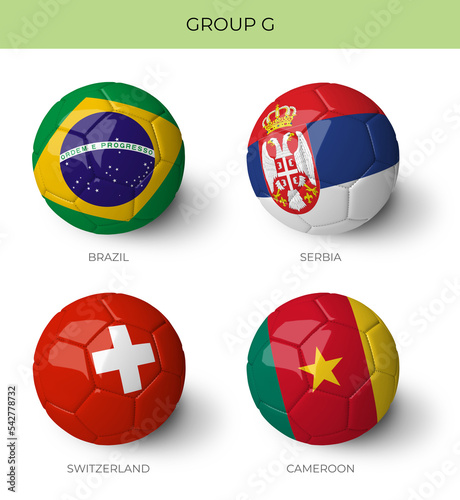 Group G 3D Balls with flags on white background for Qatar 2022 world cup groups  (ID: 542778732)