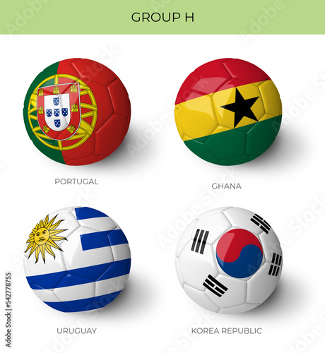 Group H 3D Balls with flags on white background for qatar 2022 world cup groups 