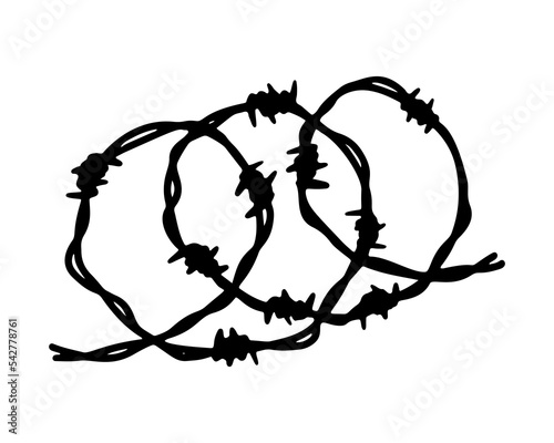 Сoil of barbed wire. Hand drawn vector illustration in sketch style. Design element for military, security, prison, slavery concepts