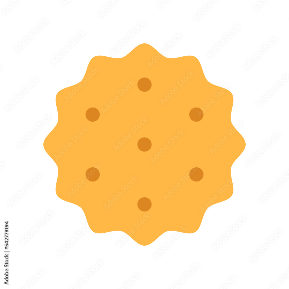 Crispy cheese cracker isolated on white background. Round shaped salted crunchy meal sign or logo flat design. Yellow baked wheat dessert. Healthy breakfast cookie top view vector illustration. Crispy cheese cracker isolated on white background. Round shaped salted crunchy meal sign or logo flat design. Yellow baked wheat dessert. Healthy breakfast cookie top view vector illustration.