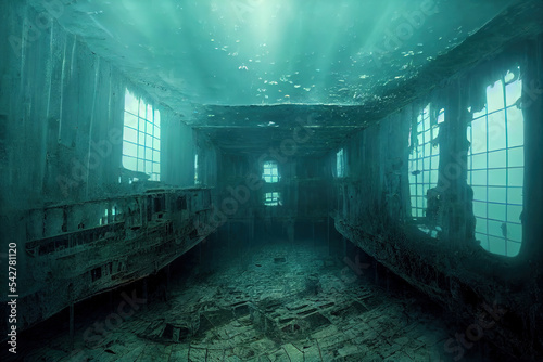 Fototapeta Interior of a sunken ship
