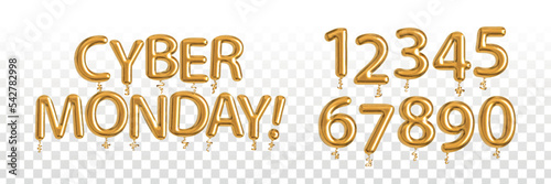 Vector realistic isolated golden balloon text of Cyber Monday with numbers on the transparent background.