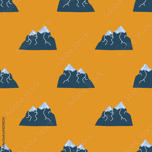 Vector pattern with cute Scandinavian multicolored mountains in the style of doodle, hugge