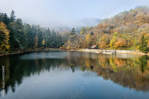Water reservoir Klinger in Stiavnica Mountains, Slovakia, seasonal natural scene