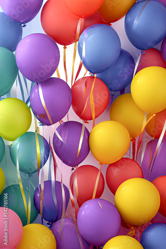 Backdrop Hintergrund Ballon Luftballon f  r eine Party Geburtstag Silvester bunt mit Luftschlangen f  r eine Party oder Karneval 3D Rendering Illustration AI Digital