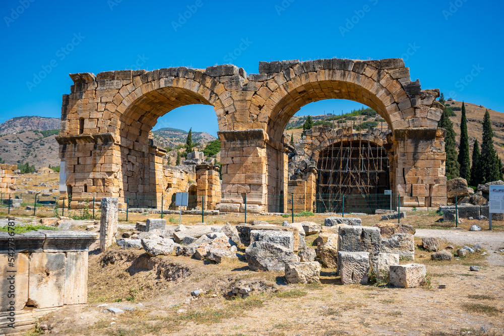Ruins in ancient city of Hierapolis, Pamukkale, Turkey 