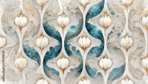 digital wall tiles decor with flowers for interior home decoration, background